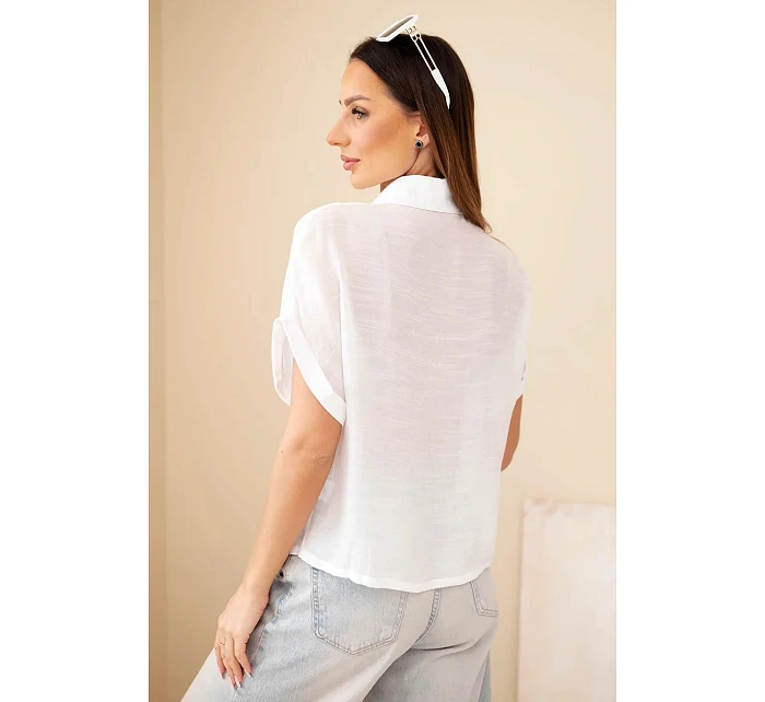 Dámská košile z viskózy s krátkým rukávem a kapsami ecru