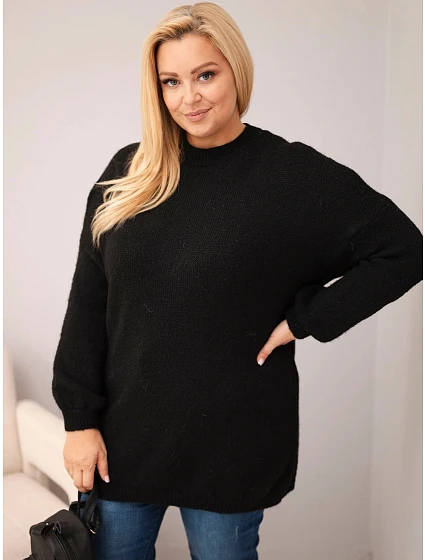 Dámský svetr Plus Size volného střihu s dlouhým rukávem černý Dámský svetr Plus Size volného střihu s dlouhým rukávem černý