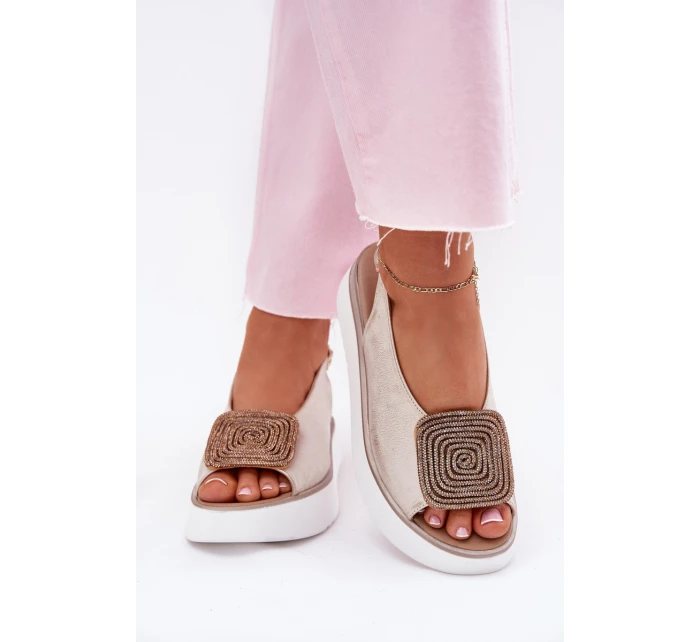 Kožené Dámské Sandály Na Platformě S Dekorací Zlaté model 21701855 - Zazoo