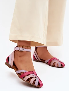 Kožené sandály na nízkém podpatku s pásky Maciejka P7539-15 Růžovo-fialové