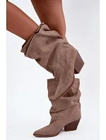 Dámské vrásčité Kotníkové Boty na Štíhlém Podpatku Slip-On Béžové Cazela