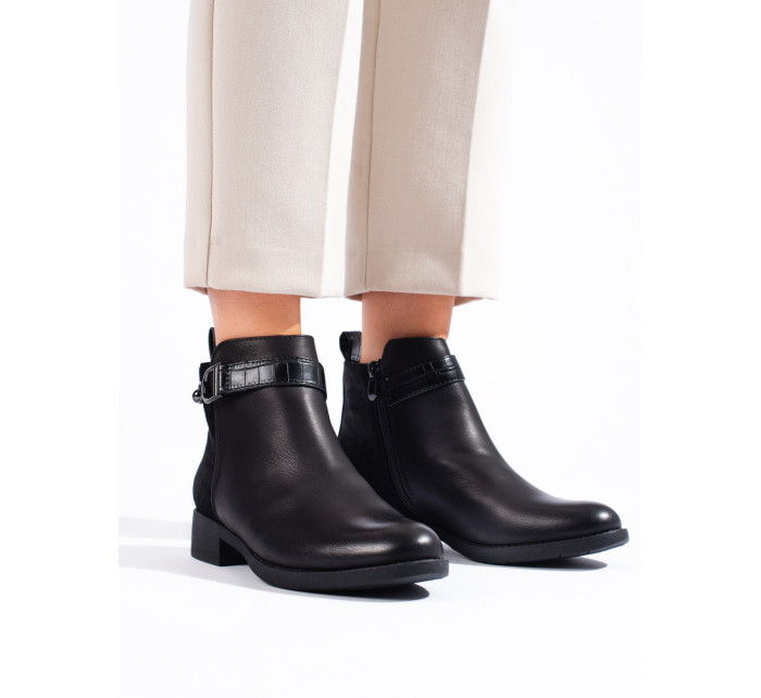 Jedinečné  kotníčkové boty černé dámské na plochém podpatku