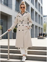 Dámský dvouřadý trenčkot s kapucí světle béžový FashionStreet TY5655