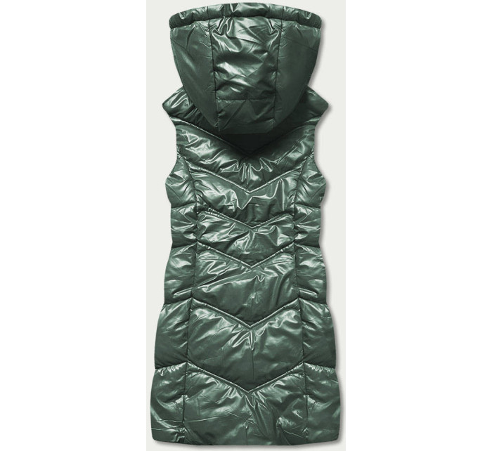 Lesklá zelená vesta s kapucí (B8025-10)
