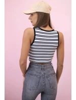 Top dámský pruhovaný s ozdobným zlatým detailem a hlubokým výstřihem modrý