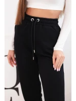 Dámské bavlněné kalhoty s gumou v pase černé Dámské bavlněné kalhoty s gumou v pase černé