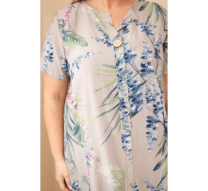 Dámské viskózové šaty Plus Size s krátkým rukávem a výstřihem na knoflíky fango