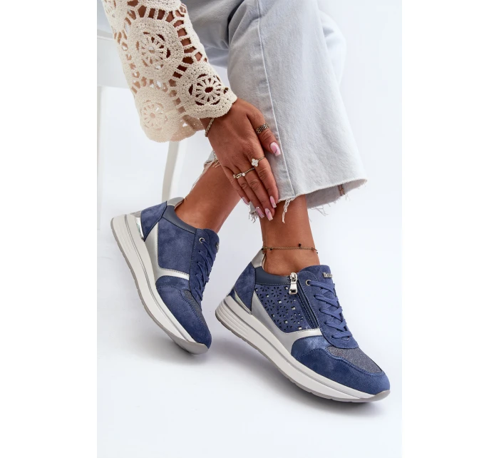 Dámské tenisky na platformě s ažurovým vzorem a Modré model 21656776 - Inblu Dámské tenisky na platformě s ažurovým vzorem a Modré model 21656776 - Inblu