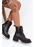 Kožené dámské kotníčkové boty na klínku vyhřívané model 21707988 Černé - VINCEZA