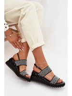 Kožené semišové sandály s ozdobou D&A model 22028024 černé - S.Barski