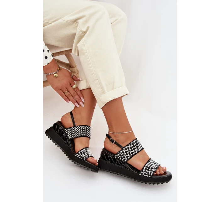 Kožené semišové sandály s ozdobou D&A model 22028024 černé - S.Barski