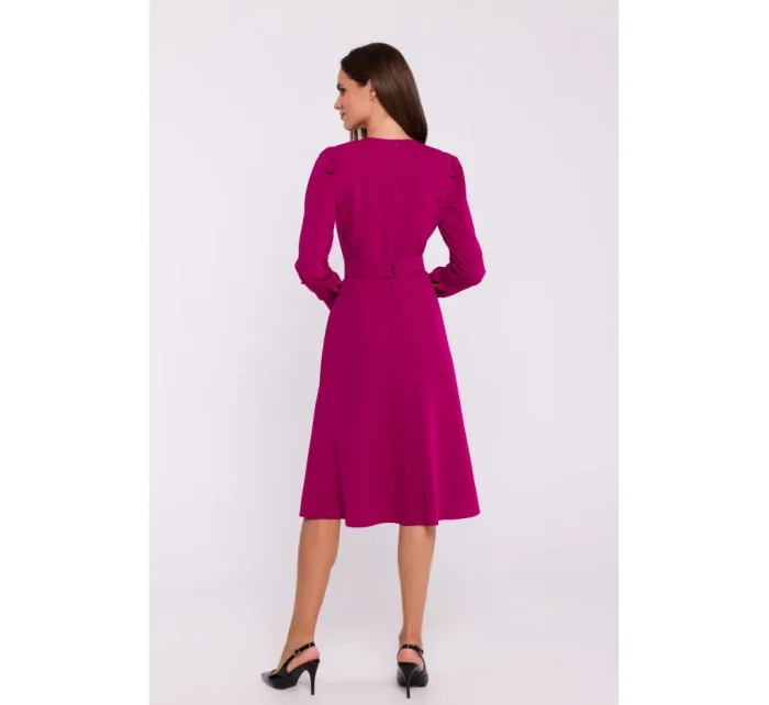 S378 Rozšířené šaty s páskem - švestka S378 Rozšířené šaty s páskem - švestka