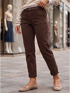 Dámské džíny s pravidelným střihem a pleteným páskem, hnědé, FashionStreet UY3107