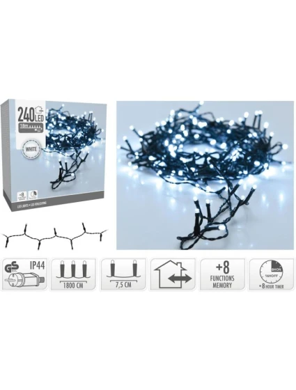 VÁNOČNÍ STROMEK SVĚTELNÝ ŘETĚZ 240 VEDL ČASOVAČ STUDENÁ BÍLÁ