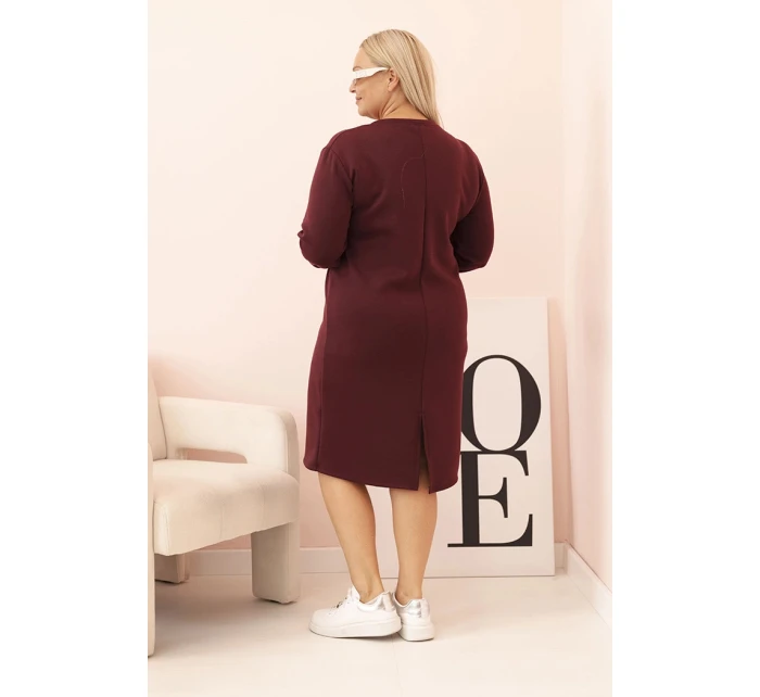 Dámská Plus Size šaty máslová s výstřihem do V a rukávem bordó