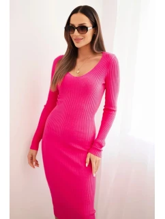 Dámské pruhované šaty s výstřihem do V a dlouhým rukávem růžová