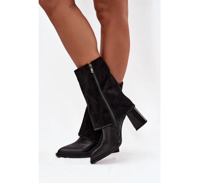 Kožené dámské kotníkové boty na sloupku s ohnutým lýkem vyhřívané Maciejka K7206-01 Černé