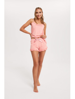 Dámský pyžamový styl, úzká ramínka, krátké kalhoty - pudrově růžová