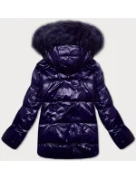 Tmavě modrá lakovaná dámská prošívaná bunda (7697)