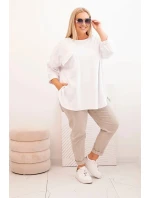 Dámská blůza Plus Size s model 21820411 s kapsou a s ohrnovacími rukávy bílá - K-Fashion