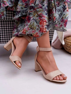 Dámské Sandály Na Podpatku Semišové Béžové model 21525182 - EVENTO