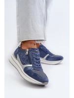 Dámské tenisky na platformě s ažurovým vzorem a Modré model 21656776 - Inblu Dámské tenisky na platformě s ažurovým vzorem a Modré model 21656776 - Inblu