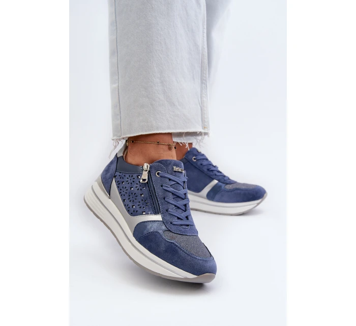 Dámské tenisky na platformě s ažurovým vzorem a Modré model 21656776 - Inblu Dámské tenisky na platformě s ažurovým vzorem a Modré model 21656776 - Inblu