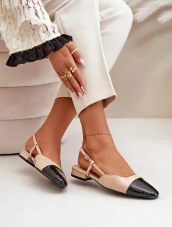 Lakované baleríny na nízkém podpatku s otevřenou patou béžové model 21670615 - Boto