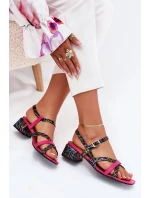 Dámské Kožené Sandály Na Podpatku S Pásky model 21703140 Fuchsie - Maciejka