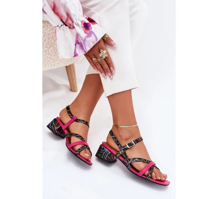 Dámské Kožené Sandály Na Podpatku S Pásky model 21703140 Fuchsie - Maciejka