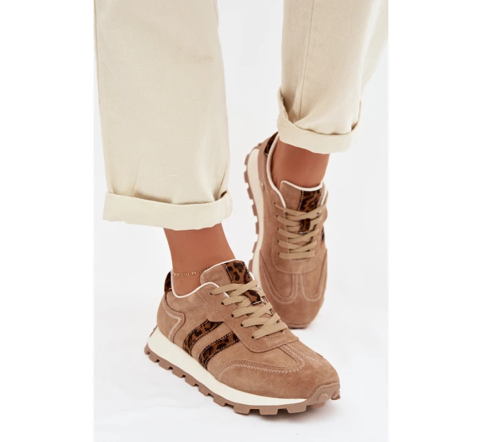Dámské semišové tenisky na platformě Leopardí vzor model 22013938 Hnědé - S.Barski