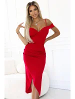 Midi šaty s odhalenými rameny a výstřihem model 21188869 - numoco basic