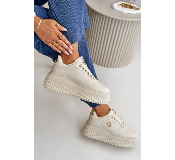 Sneakersy Sportovní Boty Dámské Zateplené Na Masivní Podešvi Béžové Ardiela