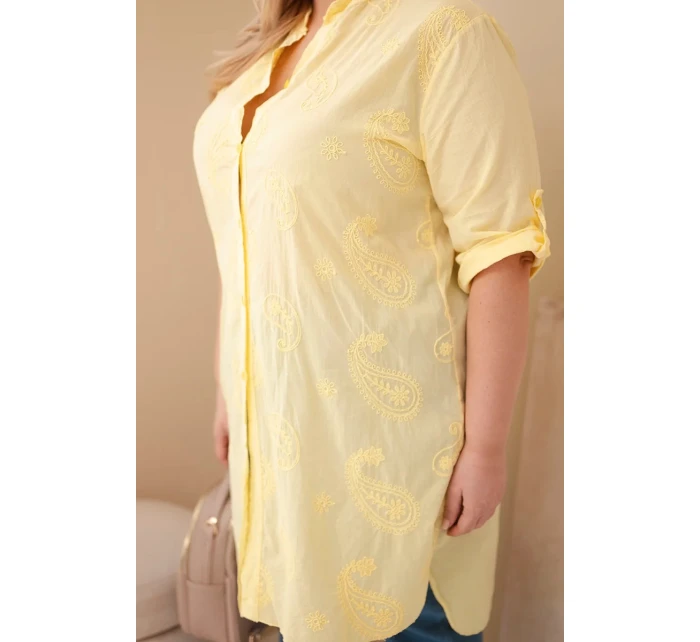 Dámská Plus Size s a ohrnutým rukávem žlutá model 21959160 - K-Fashion