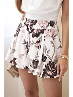 Dámské viskózové šortky s květinovým vzorem a vázáním v pase hnědé