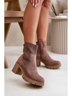 Dámské botky na podpatku na zip eko semišové hnědé model 21668049 - Boto