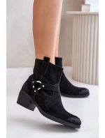 Semišové zateplené boty na podpatku černé model 21673748 - Zazoo