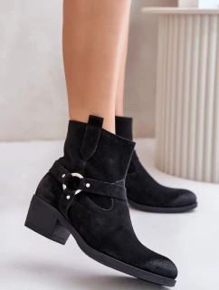 Semišové zateplené boty na podpatku černé model 21673748 - Zazoo