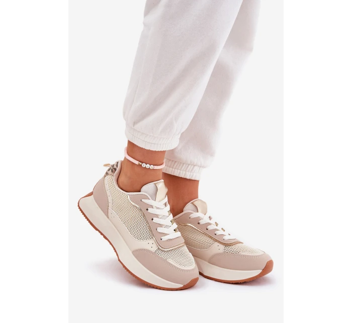 Dámské Sportovní Boty S Síťovinou Na Platformě Béžové Poova