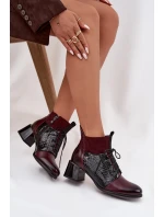 Zazoo 60503 kožené kotníkové boty na podpatku vyhřívané bordó