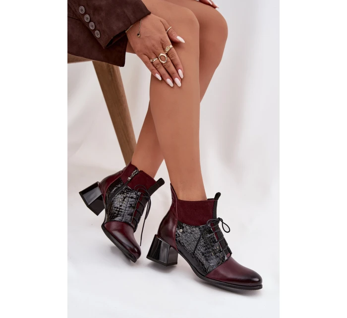 Zazoo 60503 kožené kotníkové boty na podpatku vyhřívané bordó