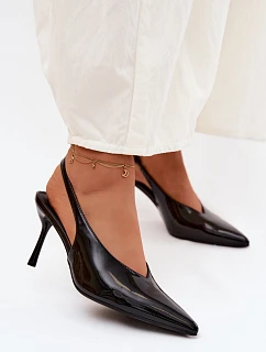 Lakované Podpatky Sandály Z Eko Kůže Černé Norvra