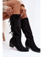 Kovbojské kozačky Firlina – černé, zateplené s třásněmi Kovbojské kozačky Firlina – černé, zateplené s třásněmi