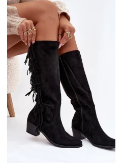 Kovbojské kozačky Firlina – černé, zateplené s třásněmi