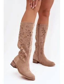 Dámské kozačky na podpatku – khaki model 21837078 - Kesi