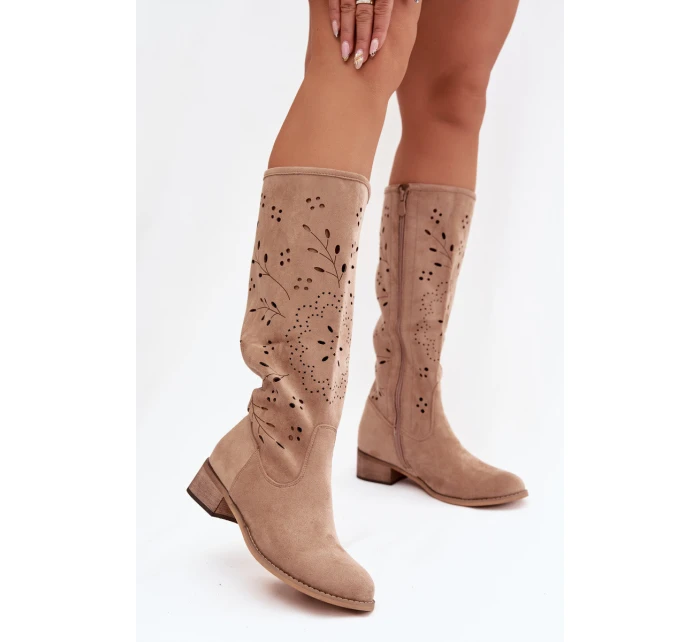 Dámské kozačky na podpatku – khaki model 21837078 - Kesi