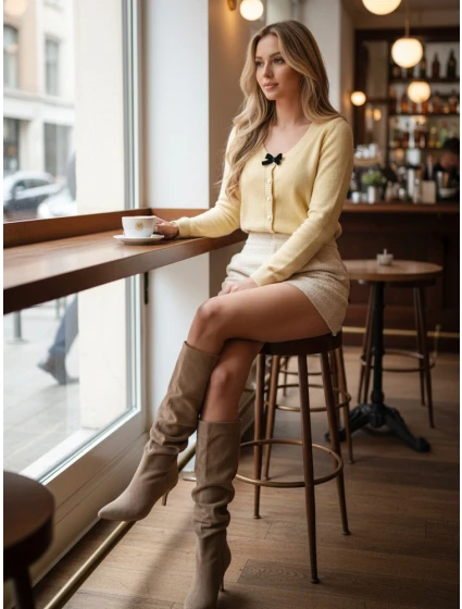 Dámský krátký svetr s mašlí LAMURE beige FashionStreet MY2473