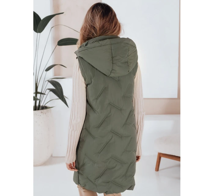Dámská dlouhá prošívaná vesta s kapucí zelená FashionStreet TY5097 Dámská dlouhá prošívaná vesta s kapucí zelená FashionStreet TY5097