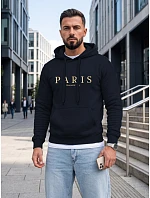 Bluza męska z kapturem z nadrukiem PARIS granatowa model 22353037 - FashionStreet Bluza męska z kapturem z nadrukiem PARIS granatowa model 22353037 - FashionStreet