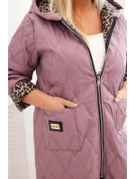 Dámská prošívaná bunda Plus Size s podšívkou v leopardím vzoru a kapucí tmavě růžová